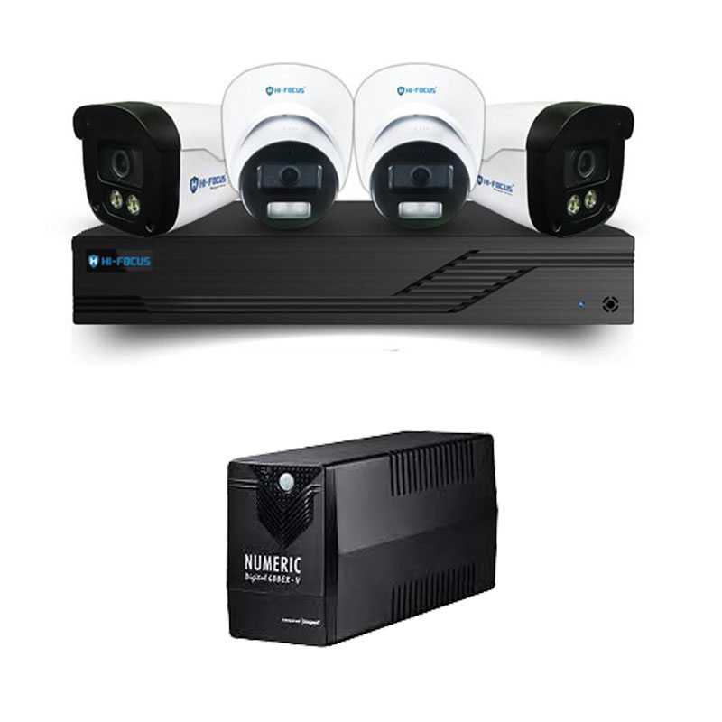 Picture of Hi-Focus 4 CCTV Cameras Combo (2 Indoor & 2 Outdoor CCTV Cameras) + 4CH DVR + HDD + Accessories + Power Supply + 90m Cable + NUMERIC 600 EX V UPS